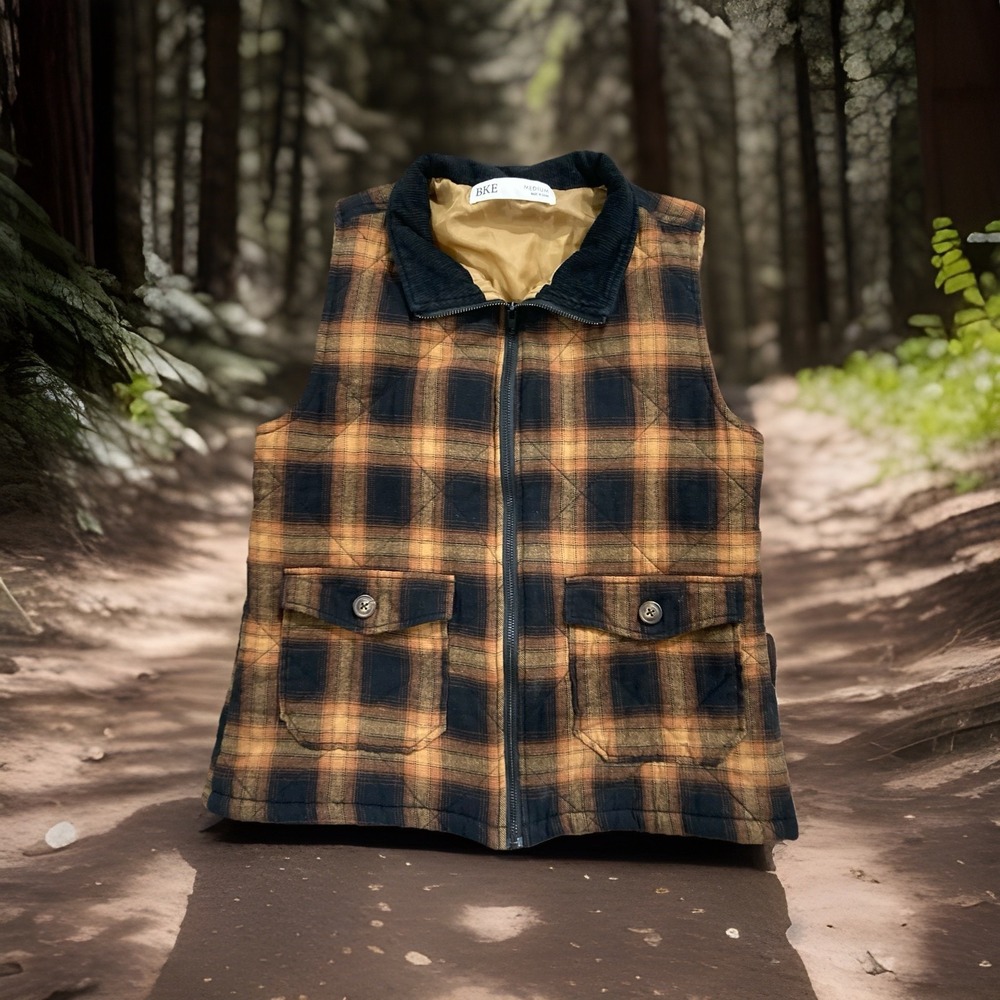 BKE Plaid Quilted Vest Medium 90s Grunge Skater Vintage Aesthetic Layering